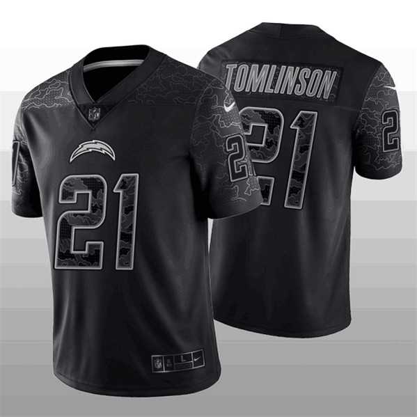 Men%27s Los Angeles Chargers #21 LaDainian Tomlinson Black Reflective Limited Stitched Football Jersey